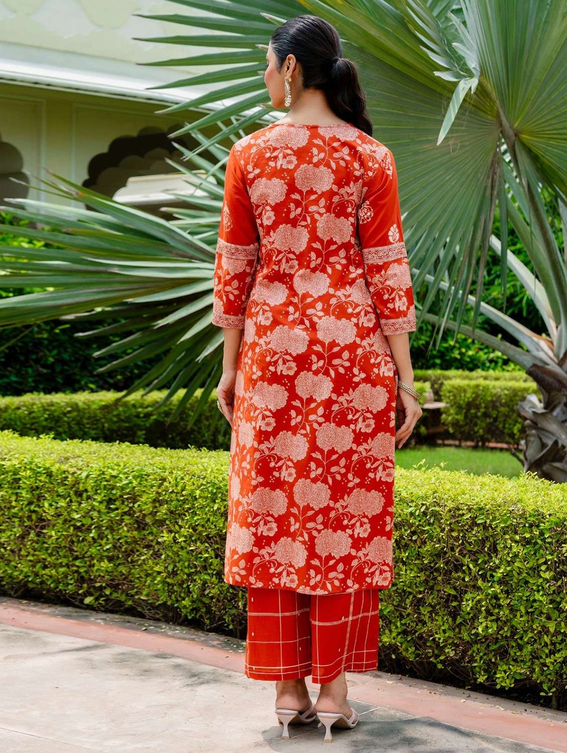women printed three quarter sleeve kurta palazzo with dupatta set - 22140602 -  Standard Image - 5