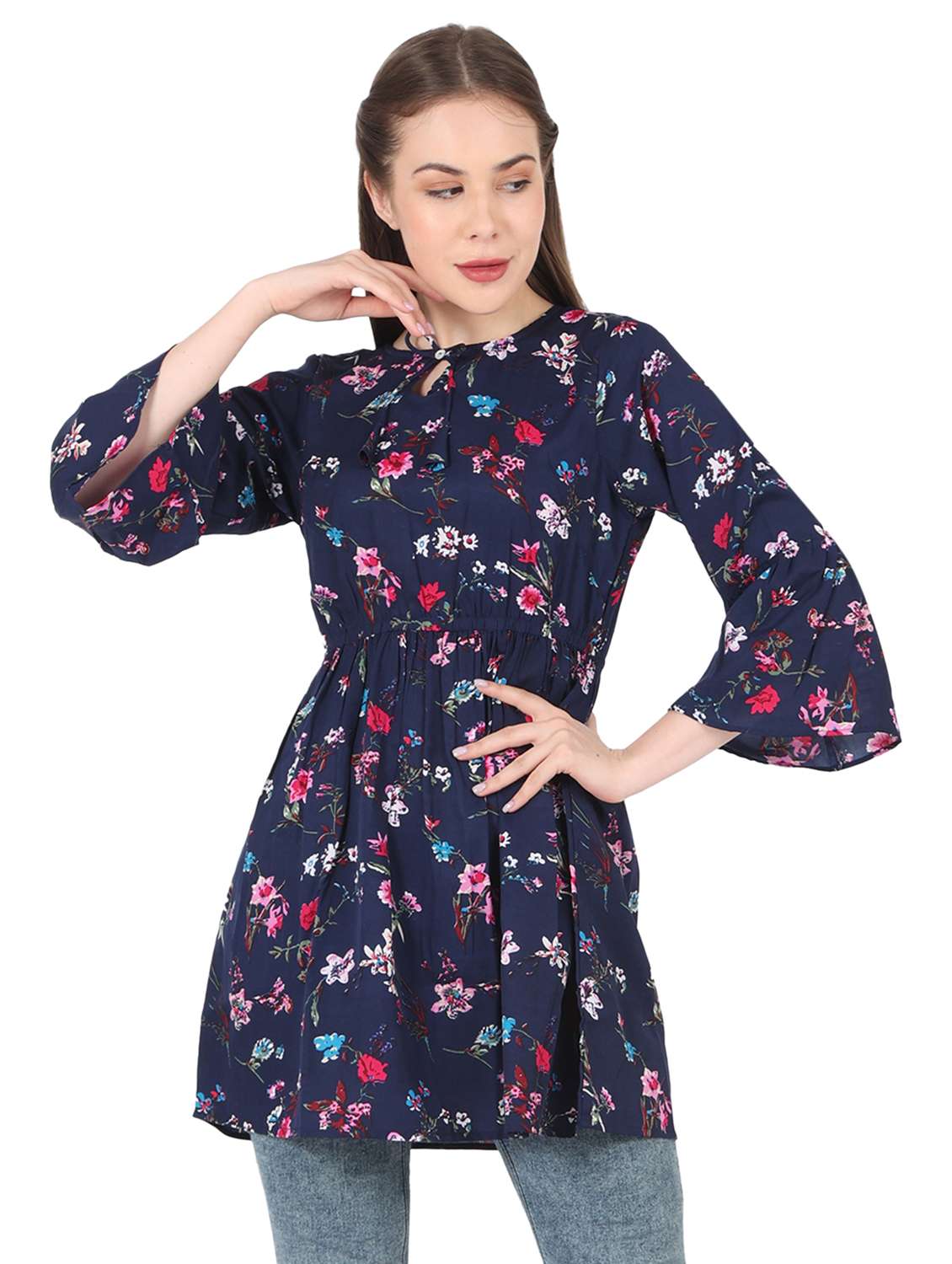 women printed bell sleeve long flared top - 22140603 - Zoom Image - 0