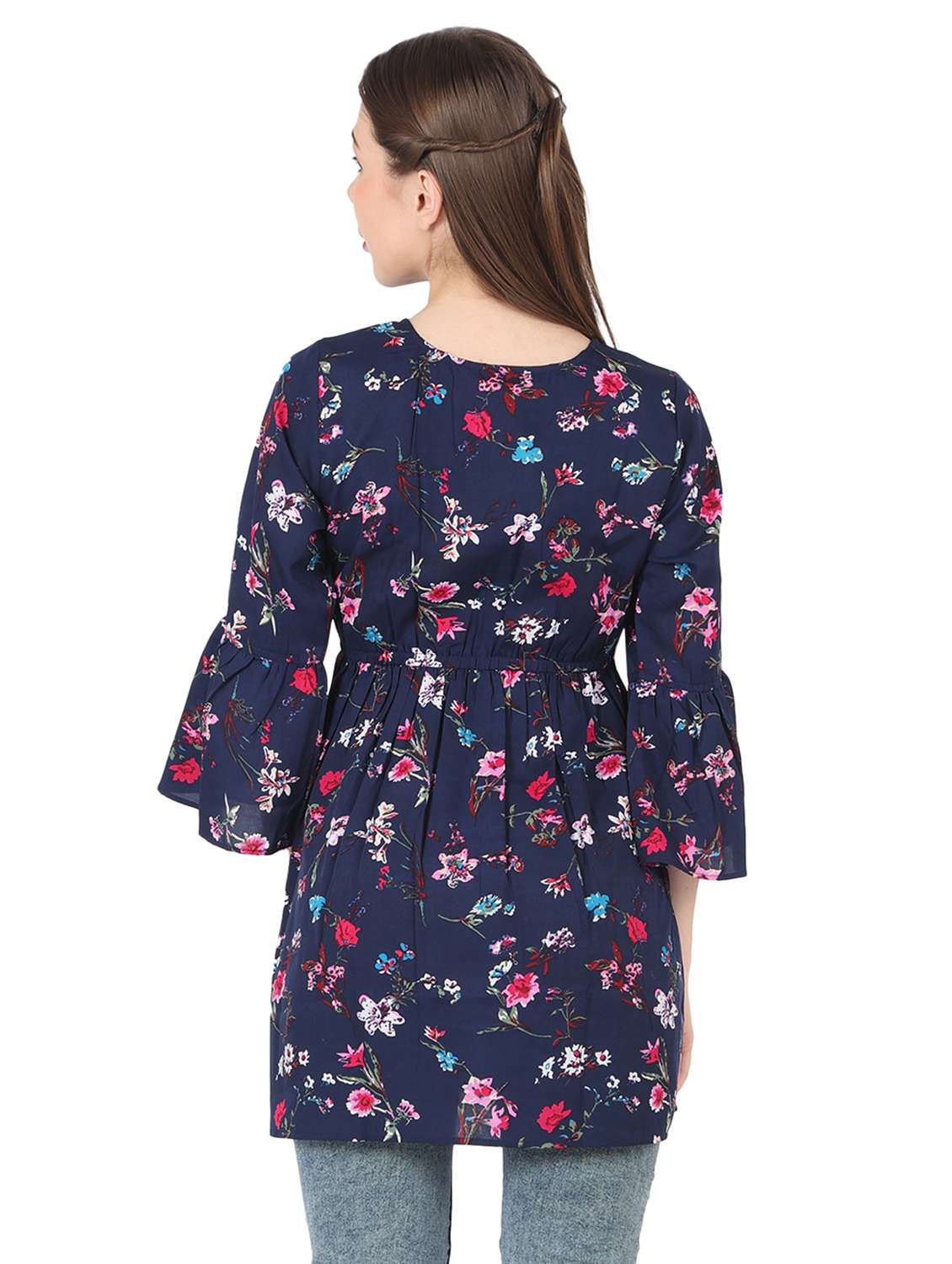 women printed bell sleeve long flared top - 22140603 - Standard Image - 3