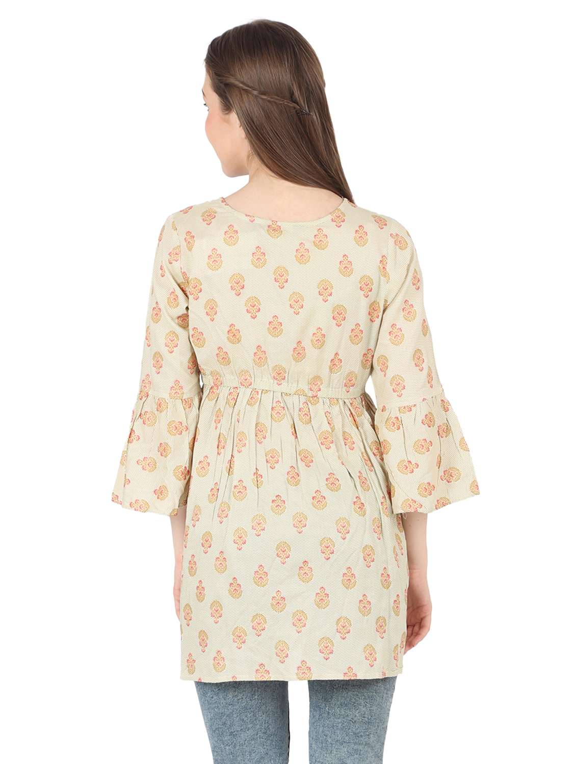 women printed bell sleeve long flared top - 22140604 - Standard Image - 3