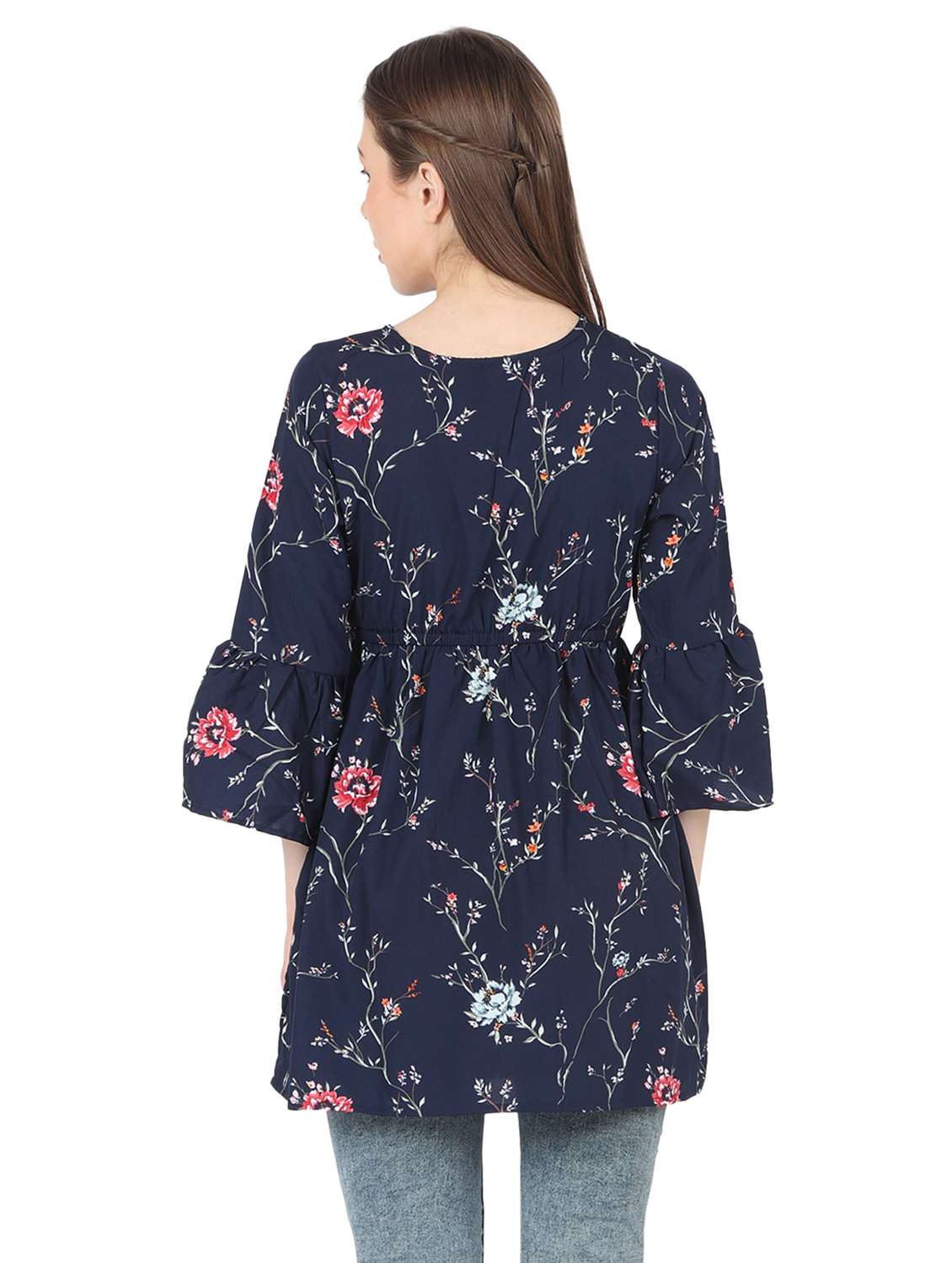 women printed bell sleeve long flared top - 22140605 - Standard Image - 3