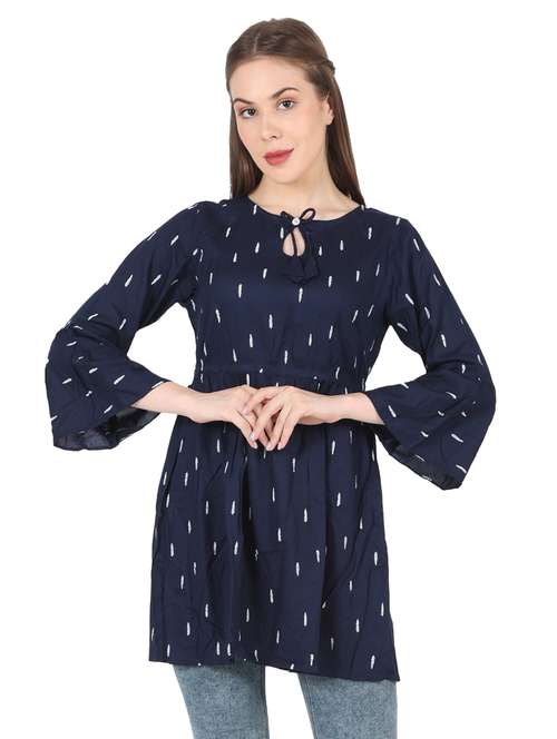 women printed bell sleeve long a-line tunic - 22140606 - Standard Image - 0