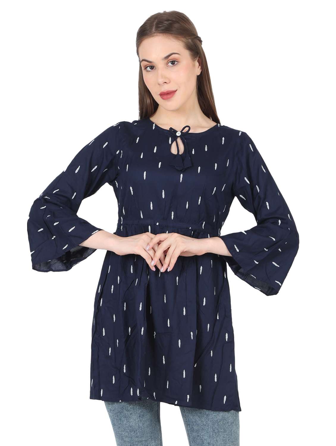 women printed bell sleeve long a-line tunic - 22140606 - Zoom Image - 0