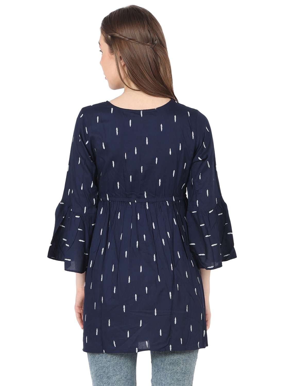 women printed bell sleeve long a-line tunic - 22140606 - Standard Image - 3