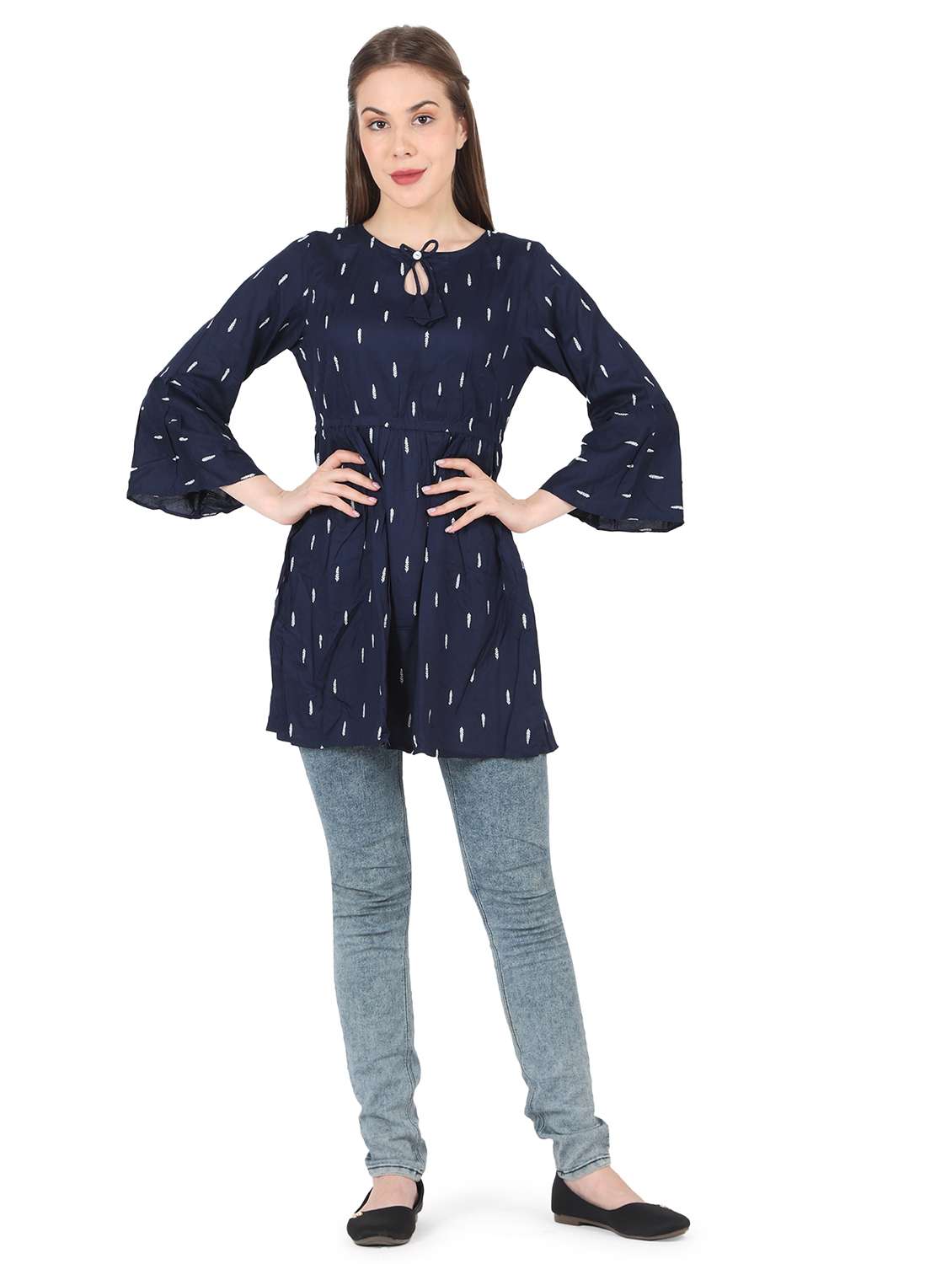 women printed bell sleeve long a-line tunic - 22140606 - Standard Image - 5