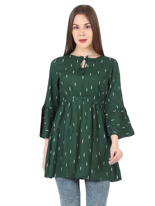 women printed bell sleeve long a-line tunic - 22140607 - Standard Image - 0