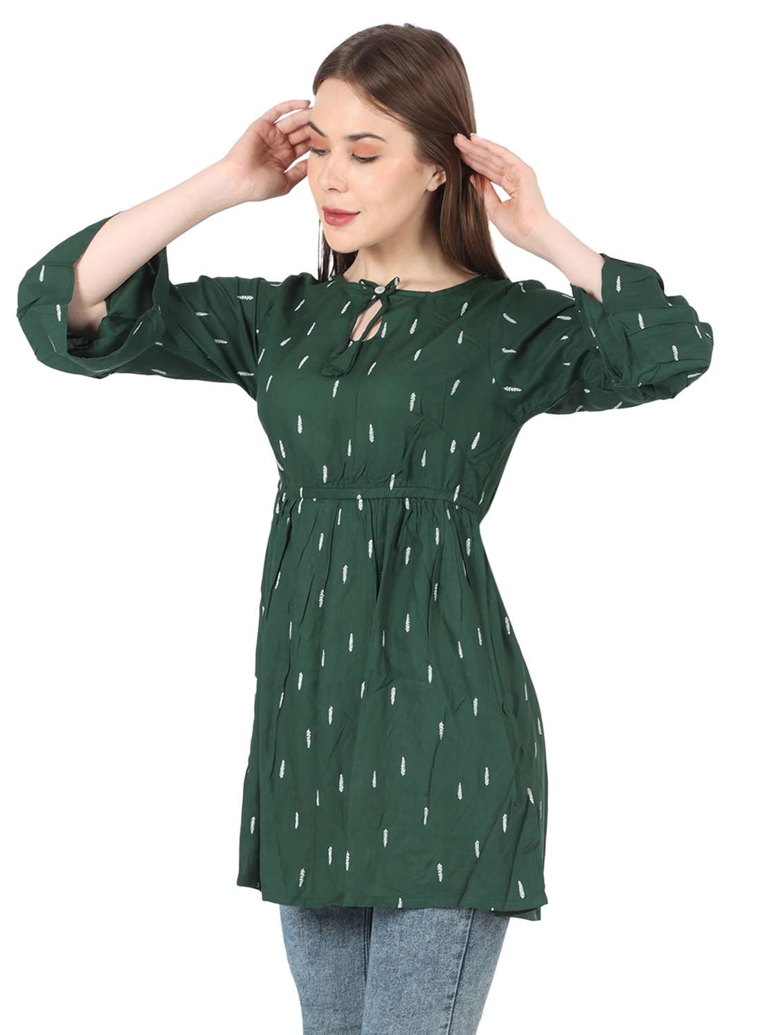 women printed bell sleeve long a-line tunic - 22140607 - Standard Image - 3