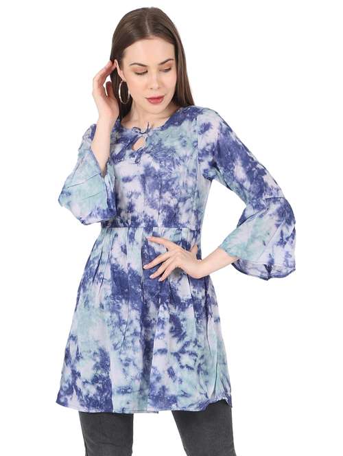 women printed bell sleeve long flared top - 22140608 -  Standard Image - 0