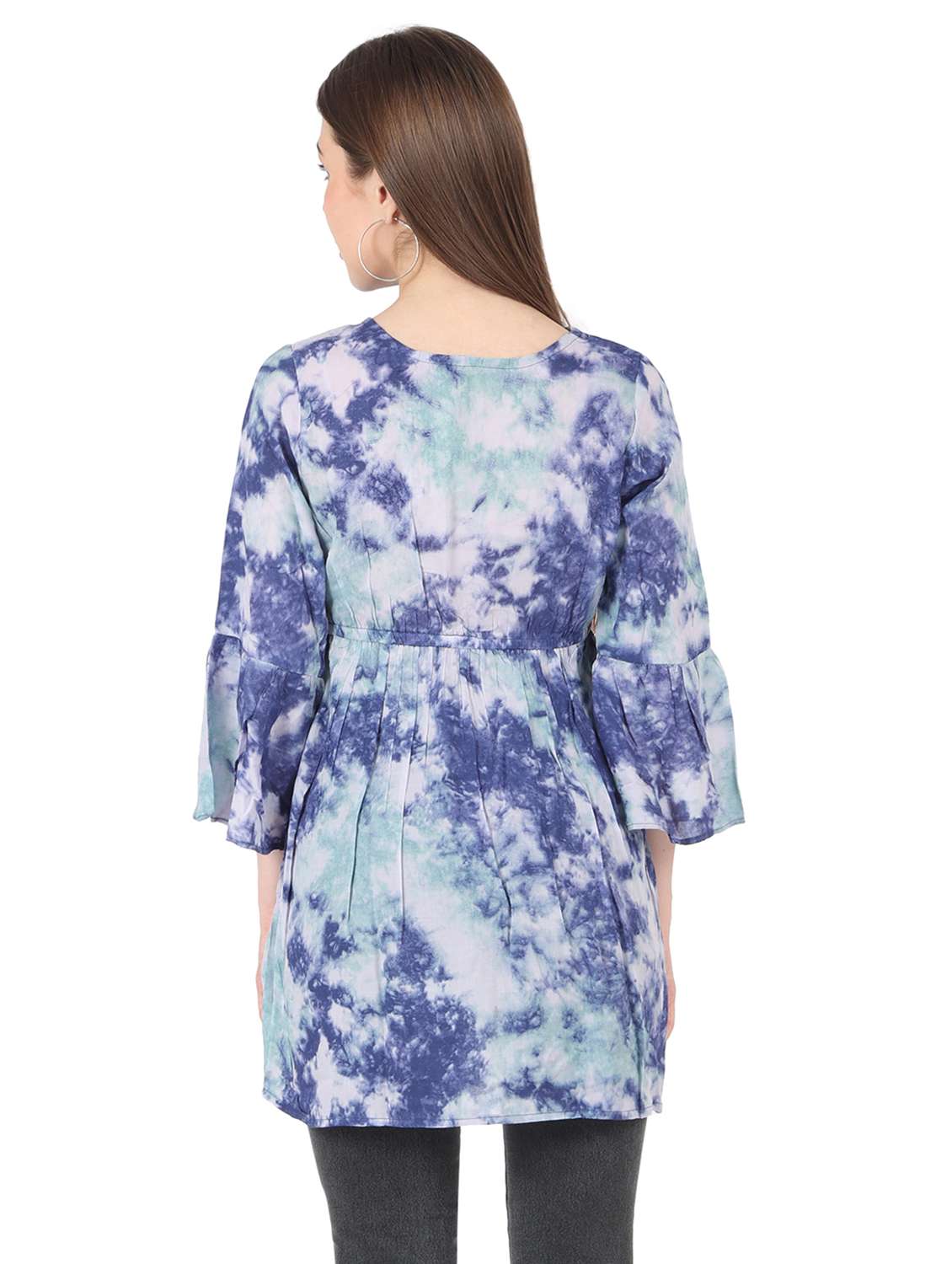 women printed bell sleeve long flared top - 22140608 - Standard Image - 3