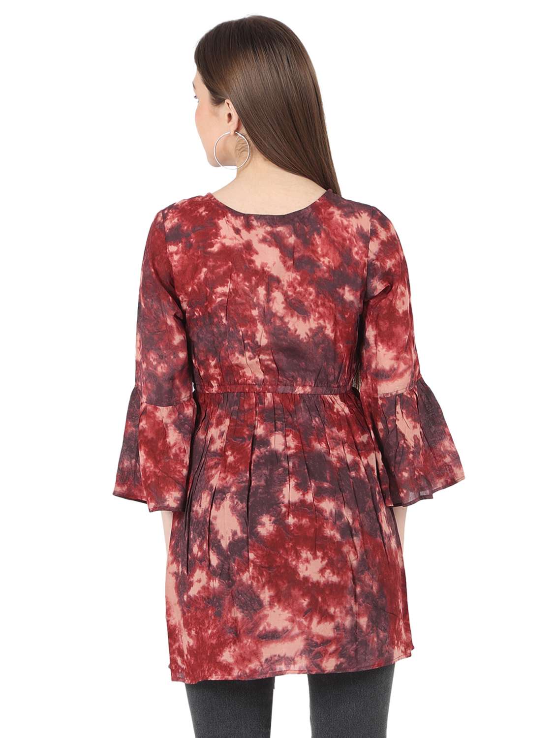 women printed bell sleeve long flared top - 22140609 - Standard Image - 3