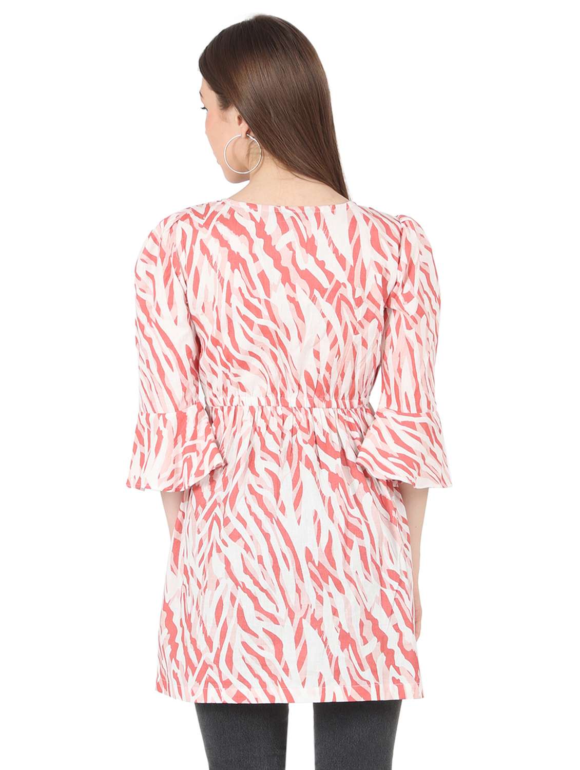 women printed bell sleeve long a-line tunic - 22140610 - Standard Image - 3