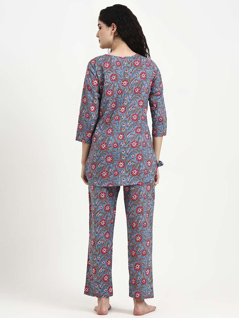 women printed nightwear pyjama set - 22140611 -  Standard Image - 3