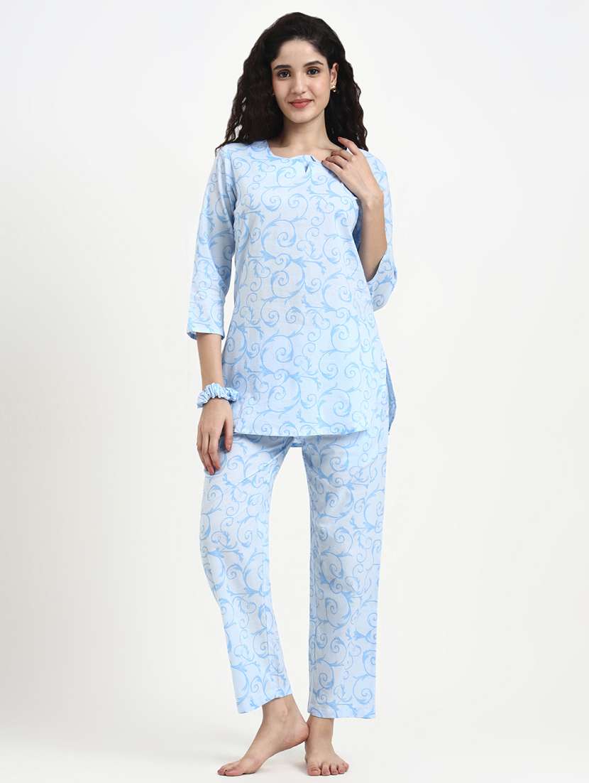 women printed nightwear pyjama set