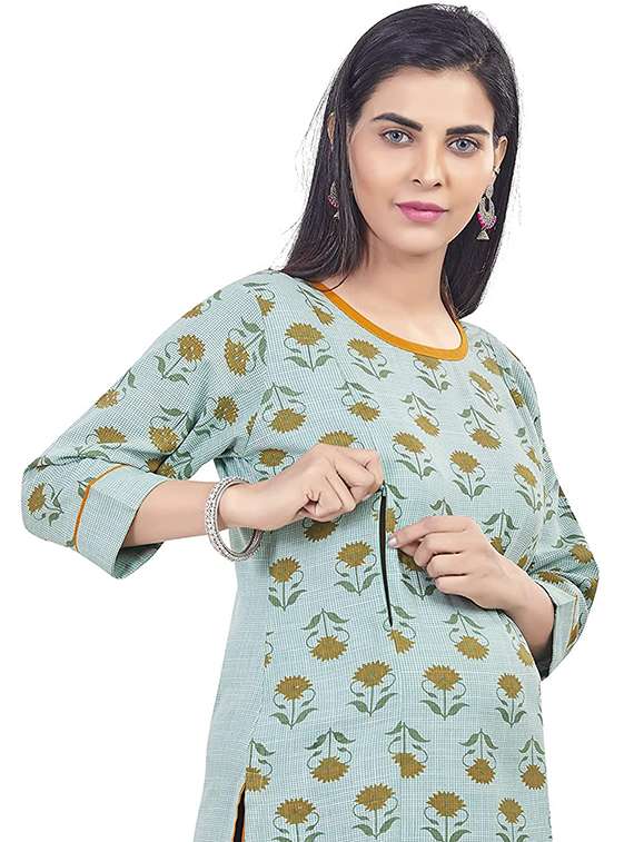 women floral three quarter sleeve maternity wear kurta - 22140618 -  Standard Image - 3