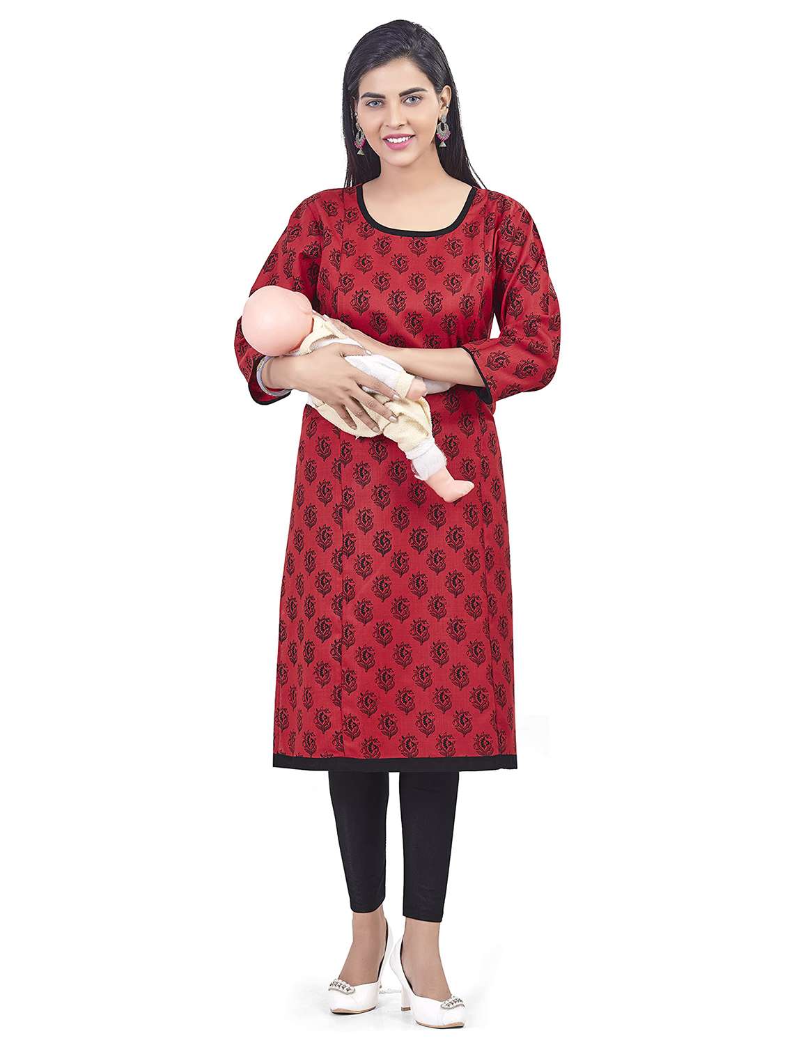 women printed three quarter sleeve maternity wear kurta