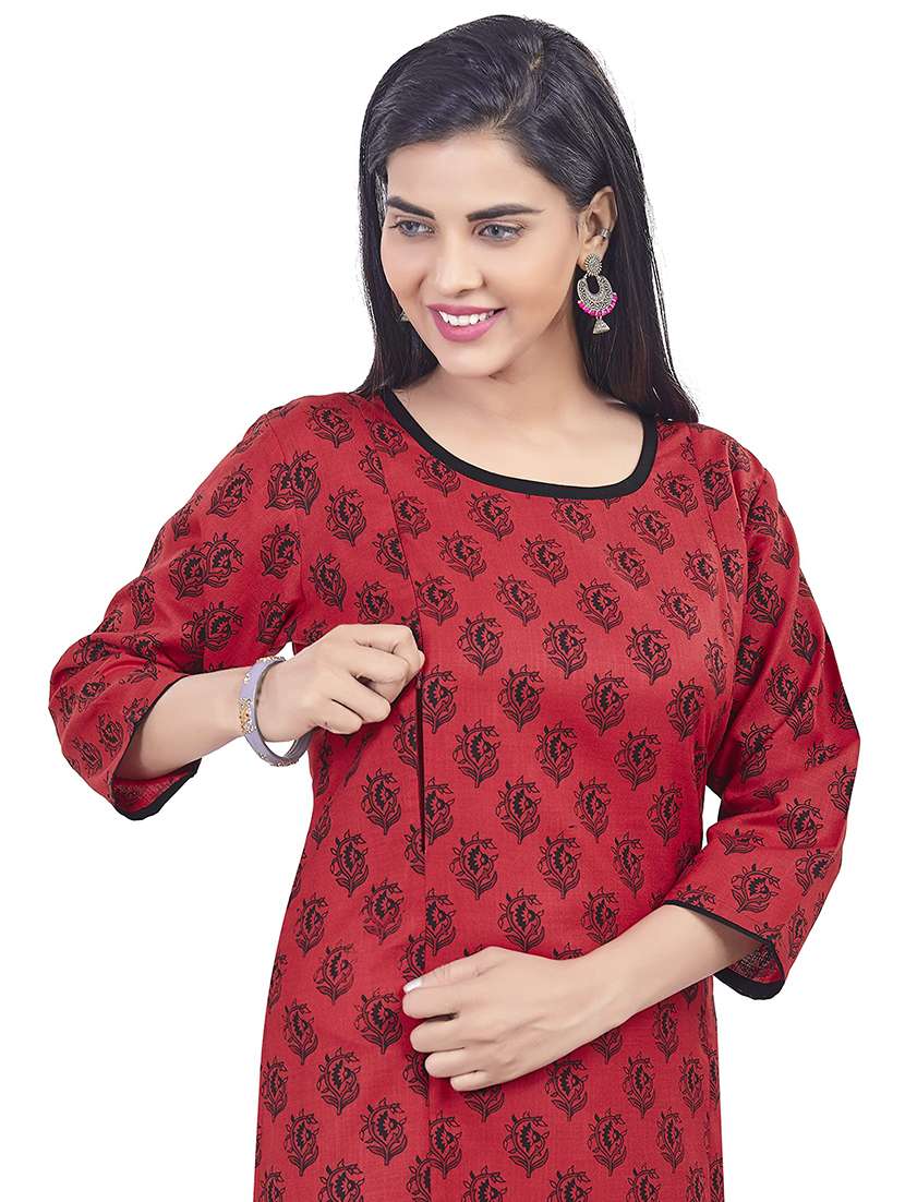 women printed three quarter sleeve maternity wear kurta - 22140619 -  Standard Image - 3