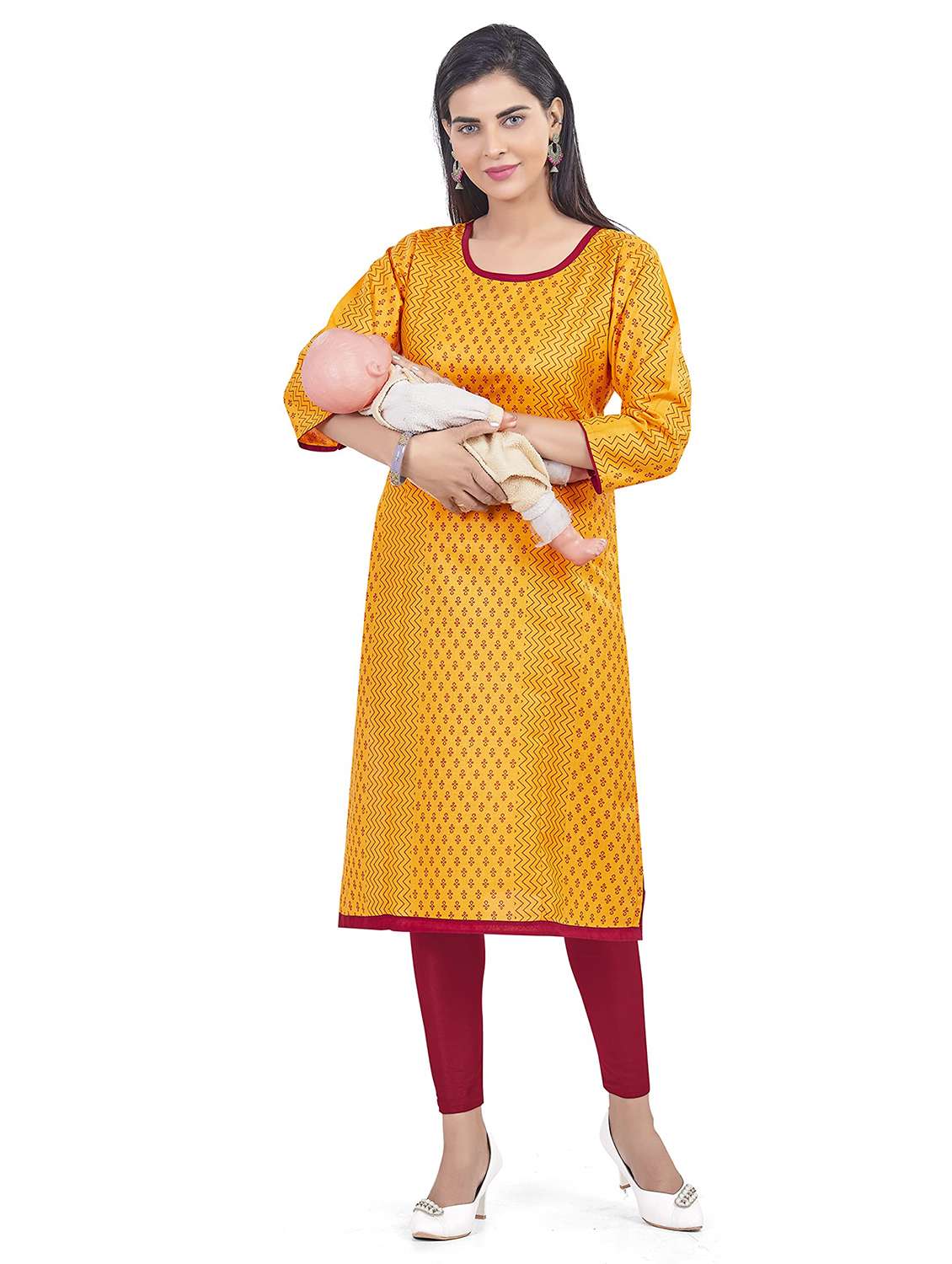 women printed three quarter sleeve maternity wear kurta