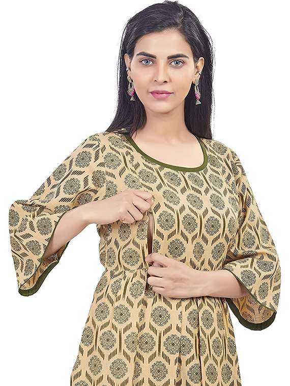 women printed three quarter sleeve maternity wear kurta - 22140621 -  Standard Image - 3
