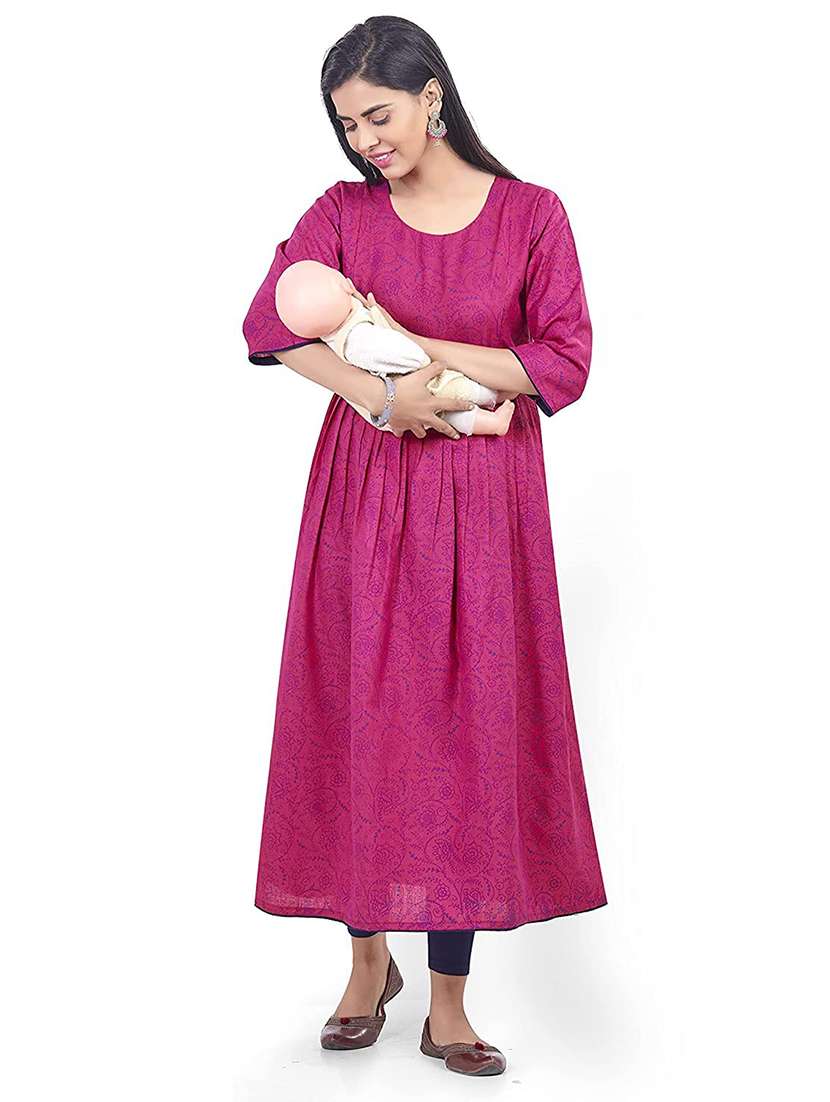 women printed three quarter sleeve maternity wear kurta