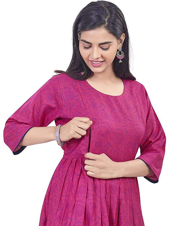 women printed three quarter sleeve maternity wear kurta - 22140622 -  Standard Image - 3