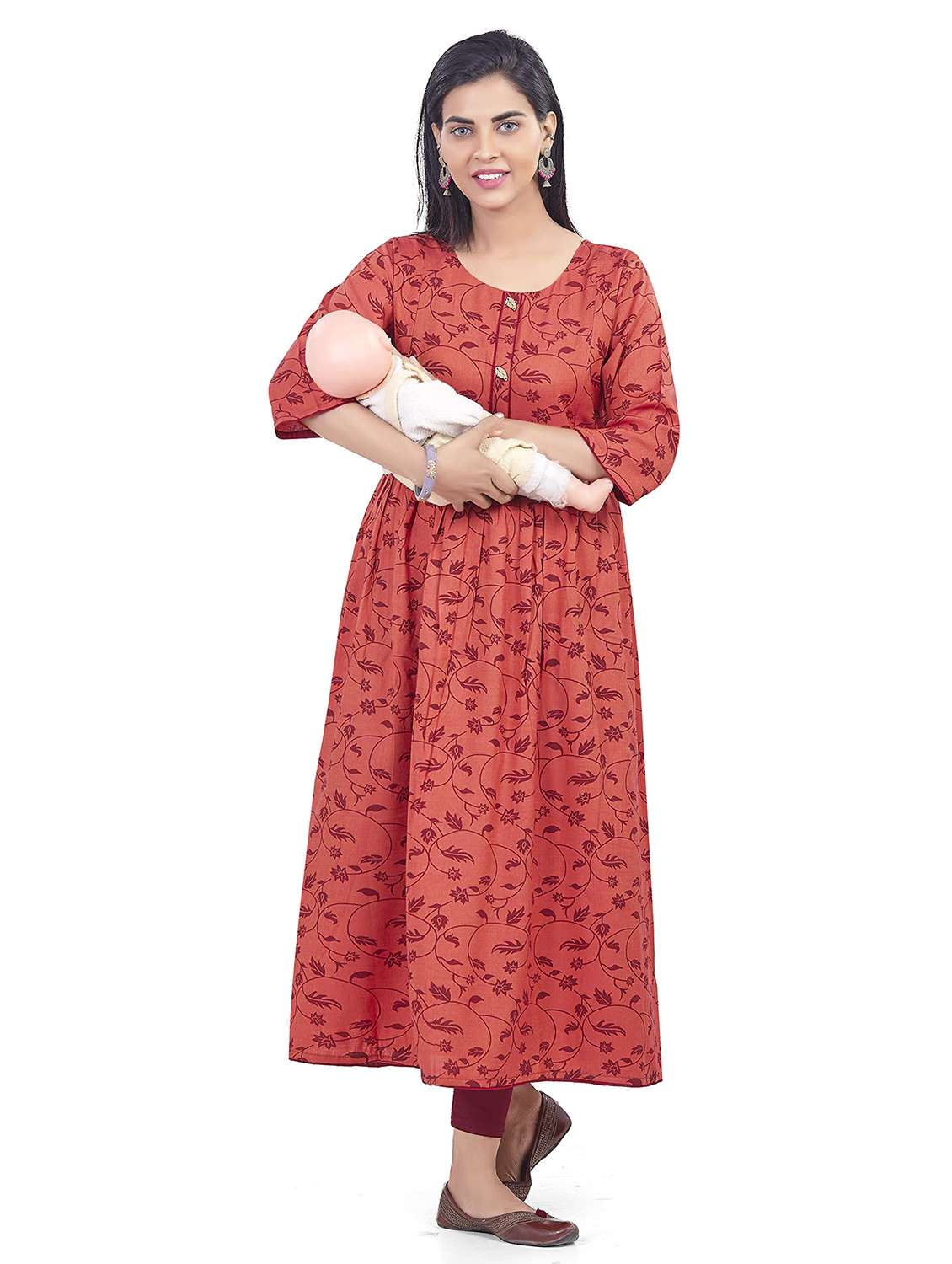 women printed three quarter sleeve maternity wear kurta