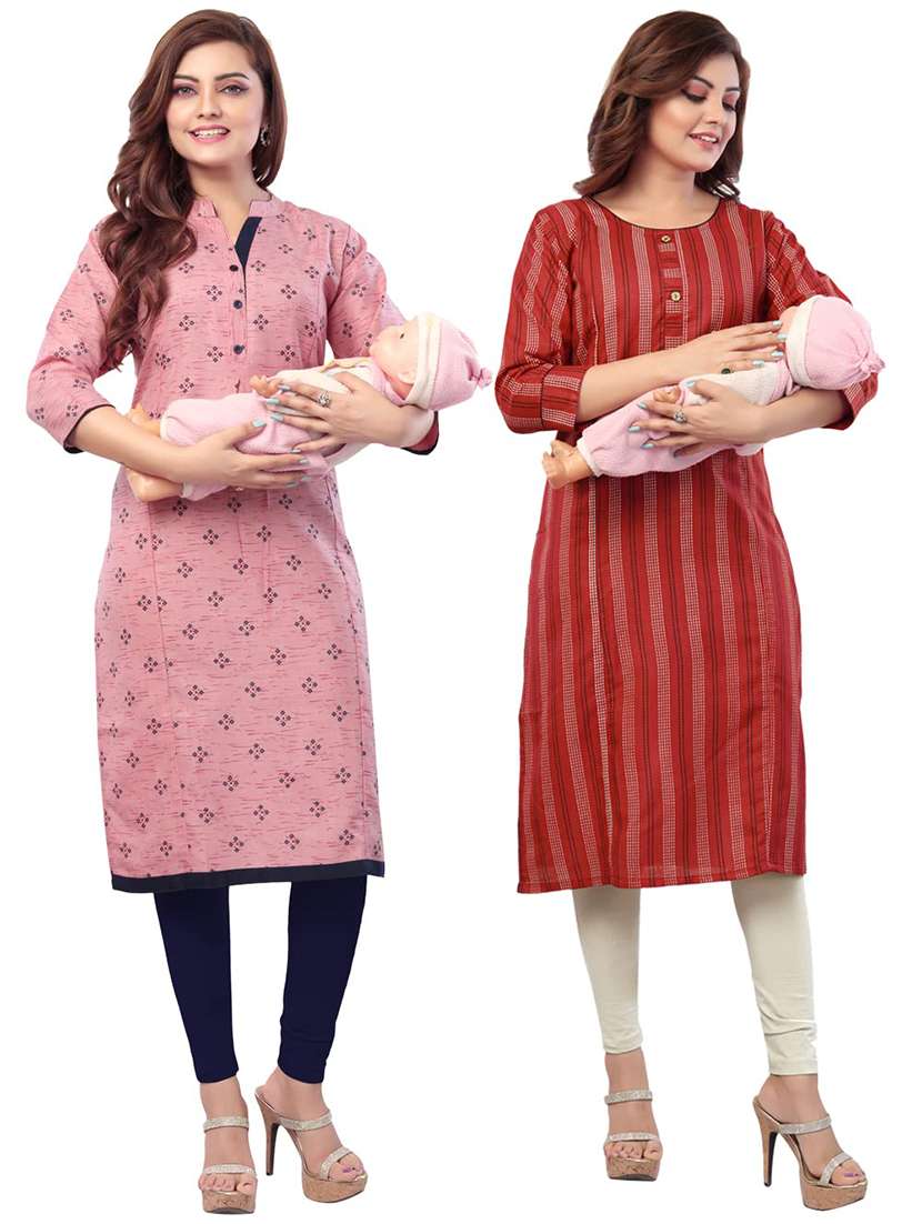 women pack of 2 three quarter sleeve maternity wear kurta