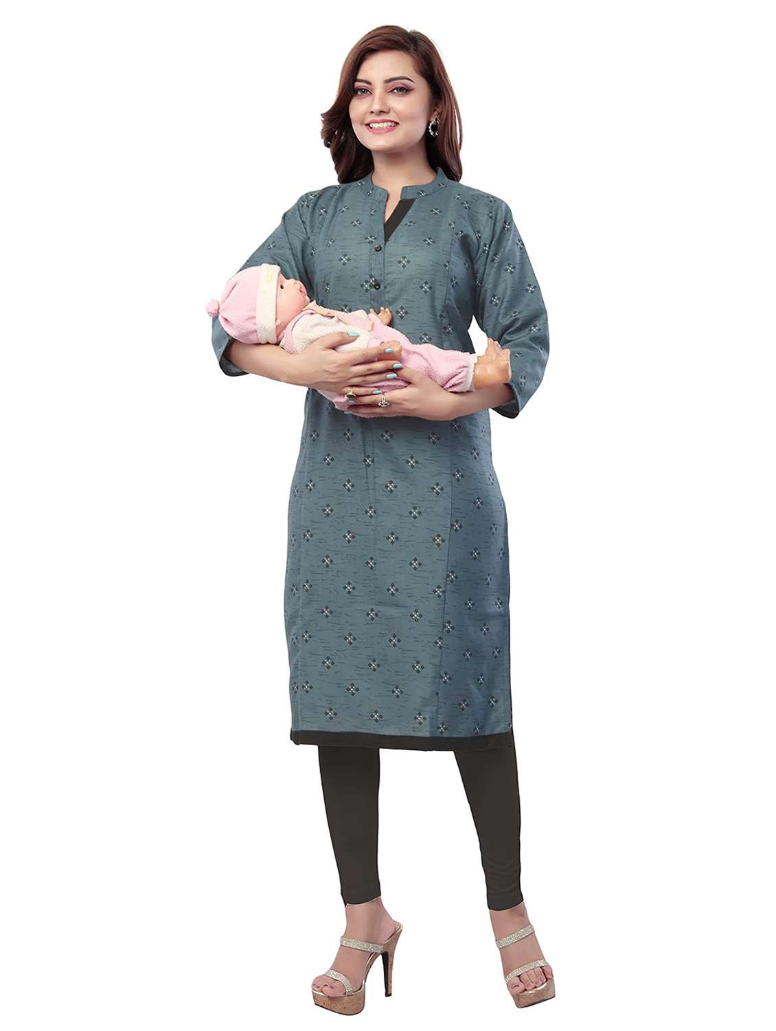 women printed three quarter sleeve maternity wear kurta