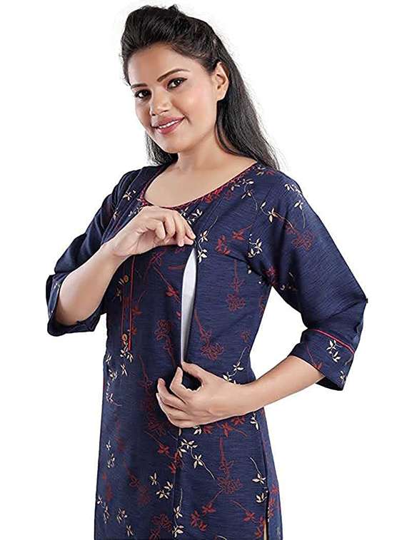 women printed three quarter sleeve maternity wear kurta - 22140681 -  Standard Image - 3