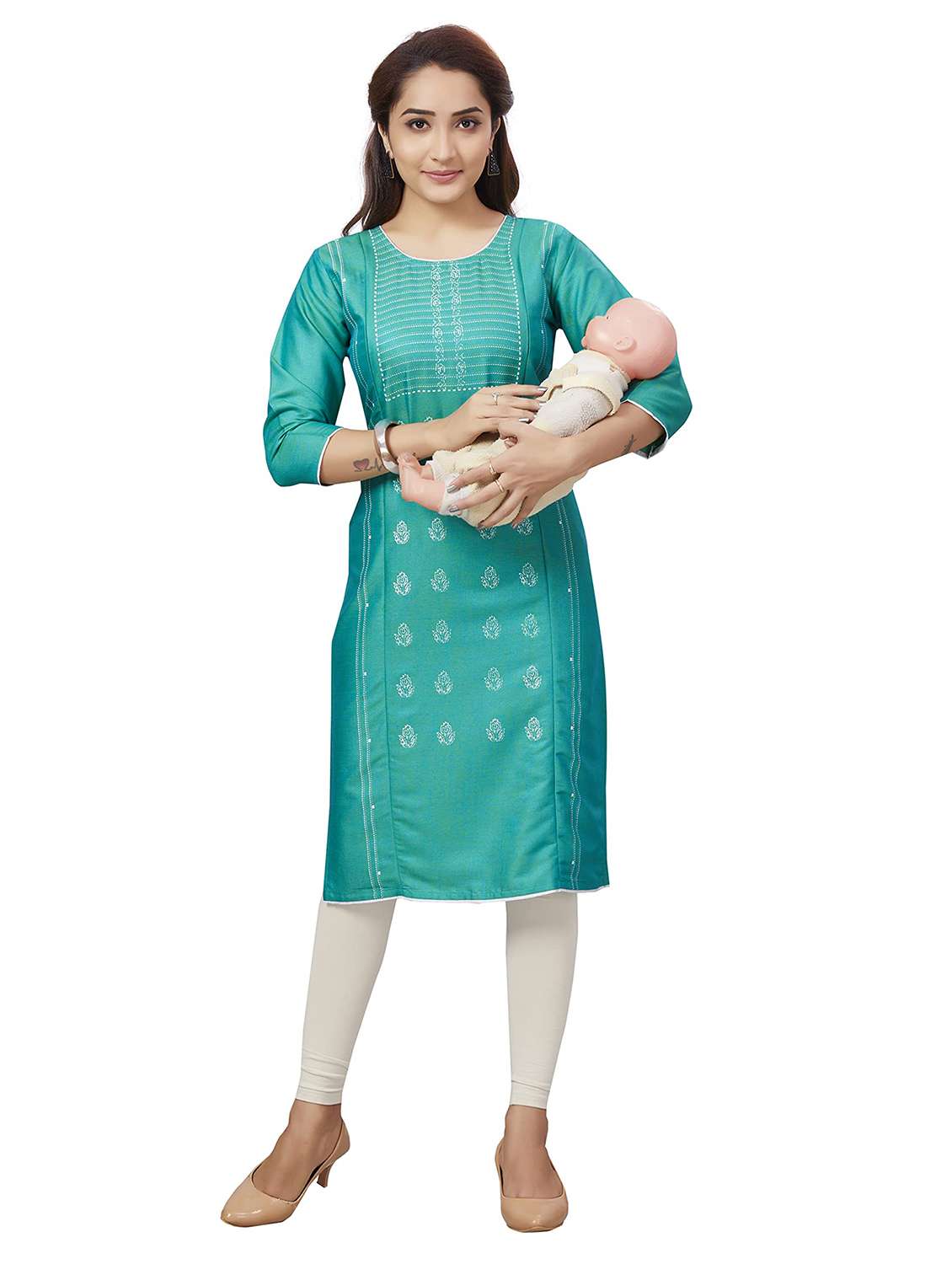 women printed three quarter sleeve maternity wear kurta