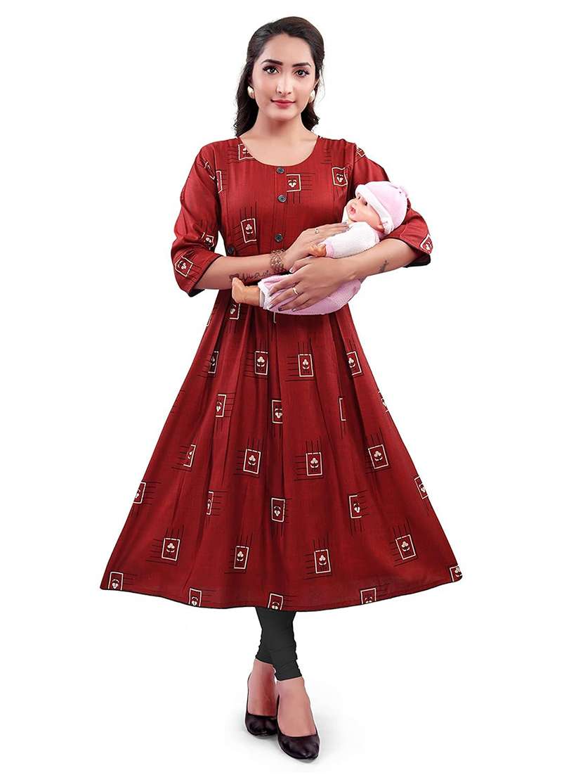 women printed three quarter sleeve maternity wear kurta