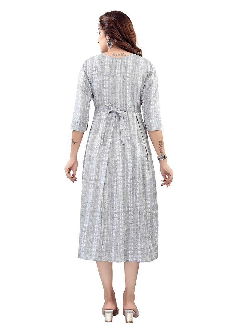 women self design three quarter sleeve maternity wear dress - 22140700 -  Standard Image - 3