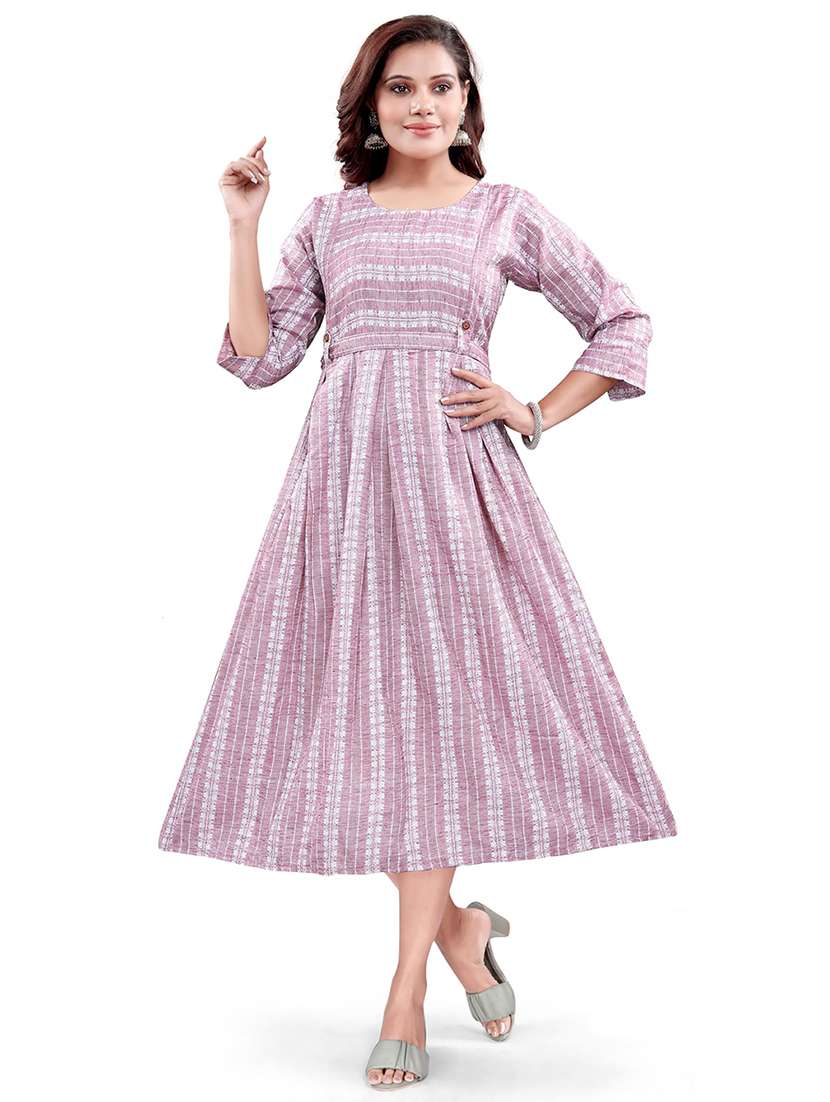 women self design three quarter sleeve maternity wear dress