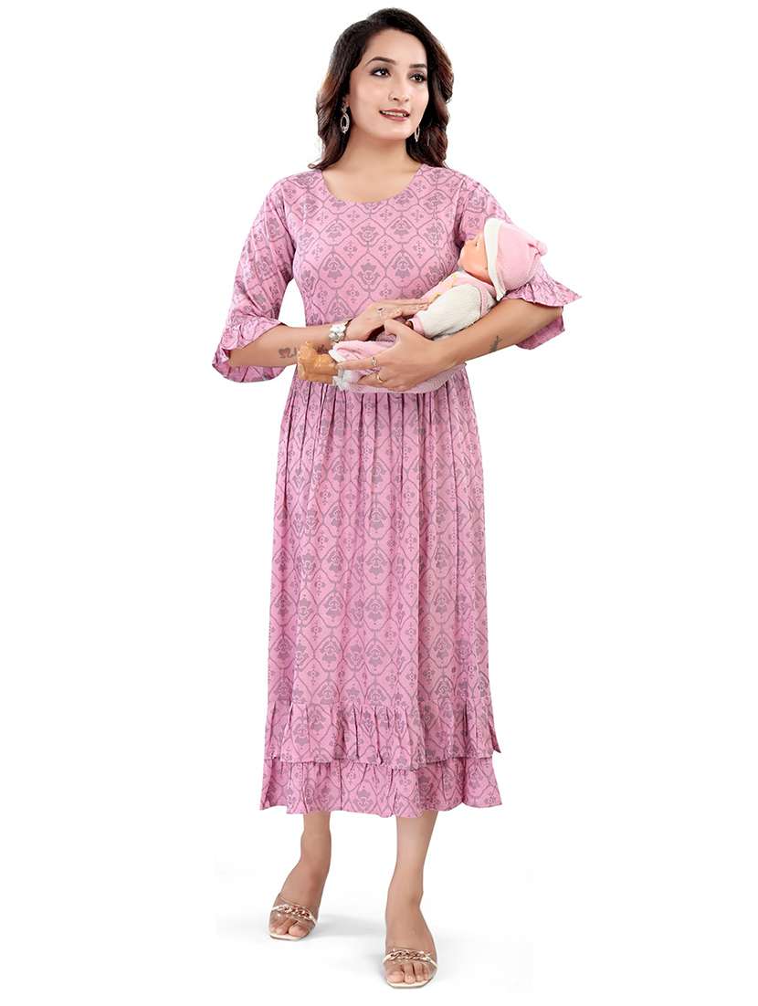 women printed three quarter sleeve maternity wear dress