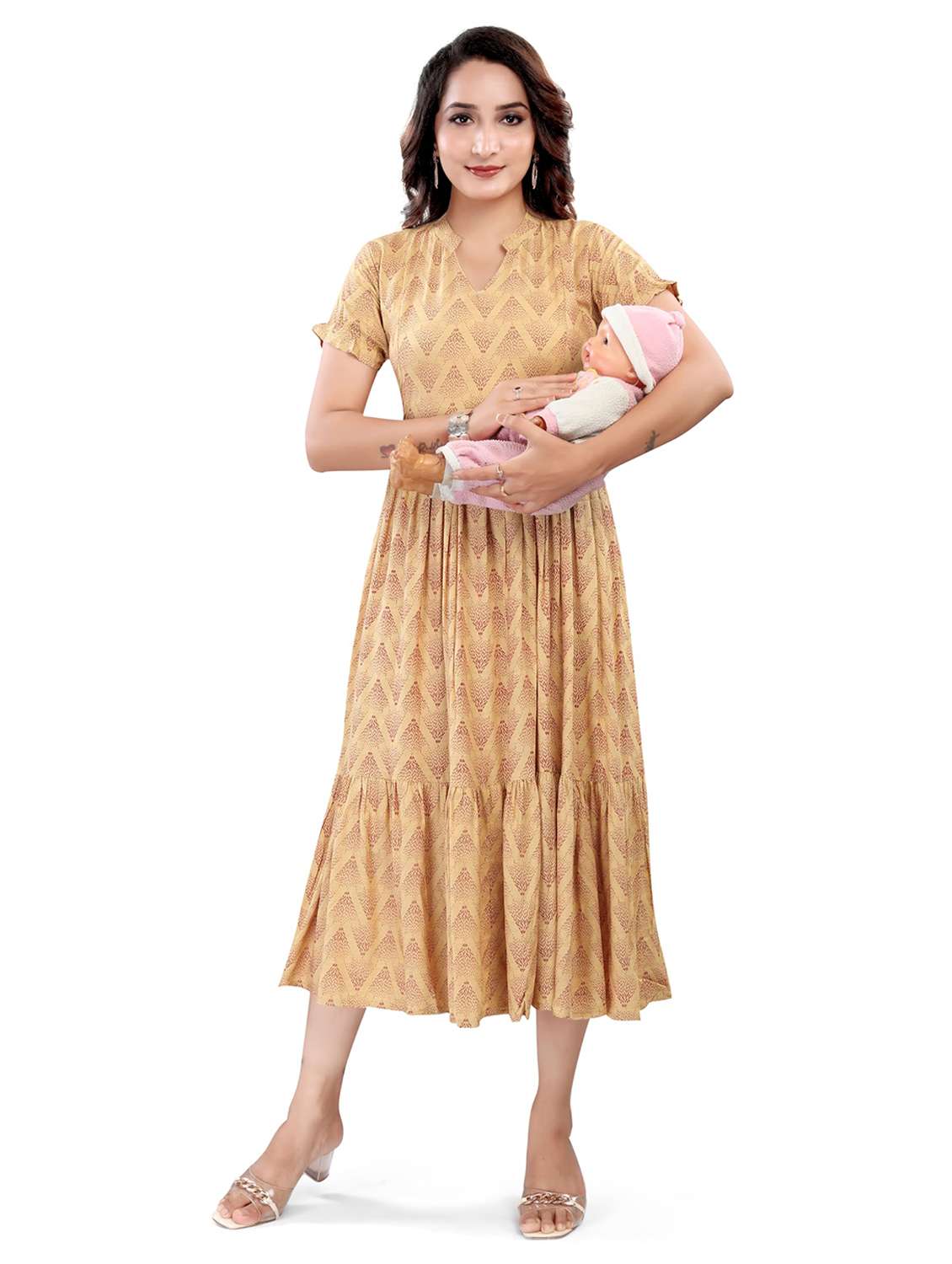 women printed short sleeve maternity wear dress