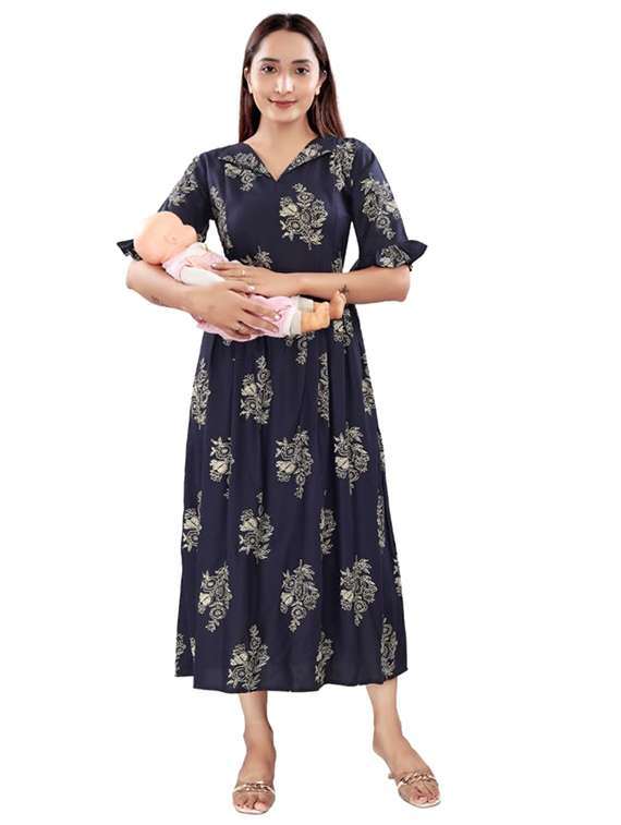women printed short sleeve maternity wear dress