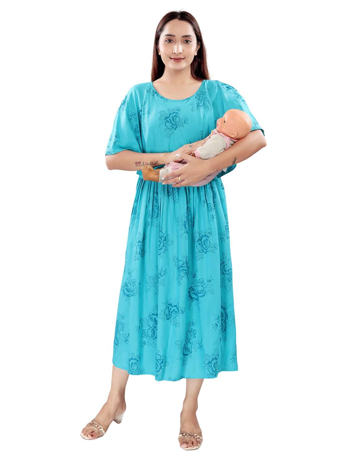 women floral printed cape sleeve maternity wear dress