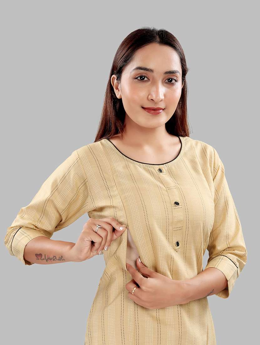 women printed three quarter sleeve maternity wear kurta - 22140742 -  Standard Image - 3