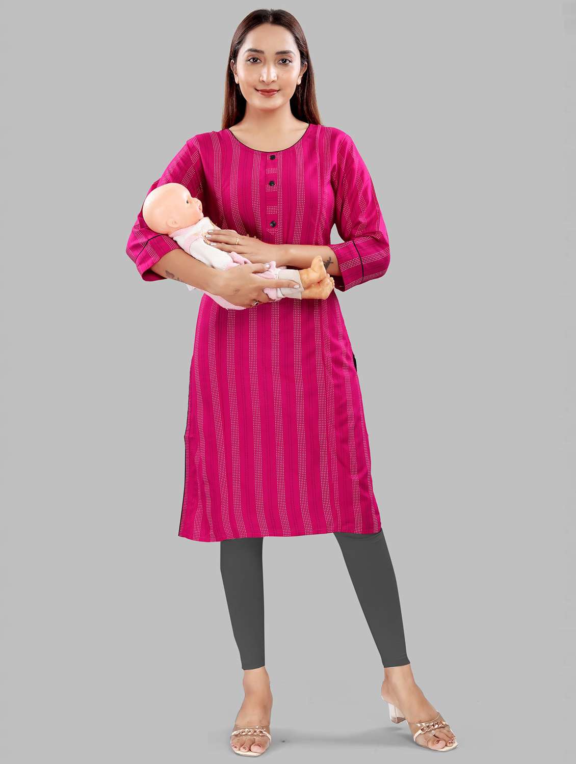 women printed three quarter sleeve maternity wear kurta
