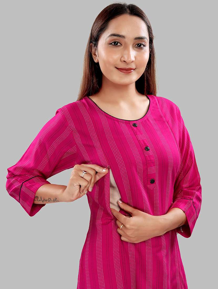women printed three quarter sleeve maternity wear kurta - 22140744 -  Standard Image - 3