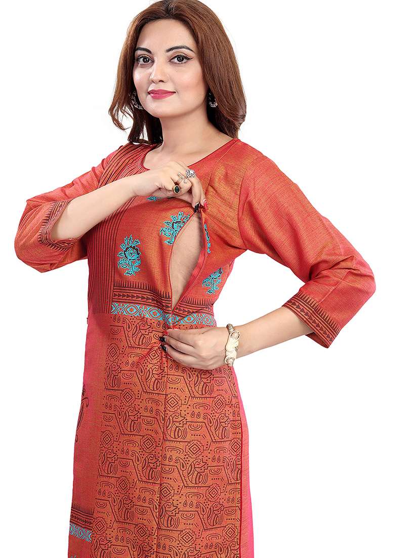 women printed three quarter sleeve maternity wear kurta - 22140753 -  Standard Image - 5