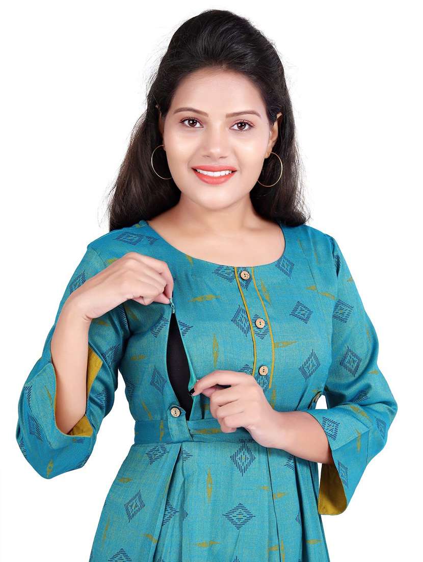 women printed three quarter sleeve maternity wear kurta - 22140757 -  Standard Image - 3