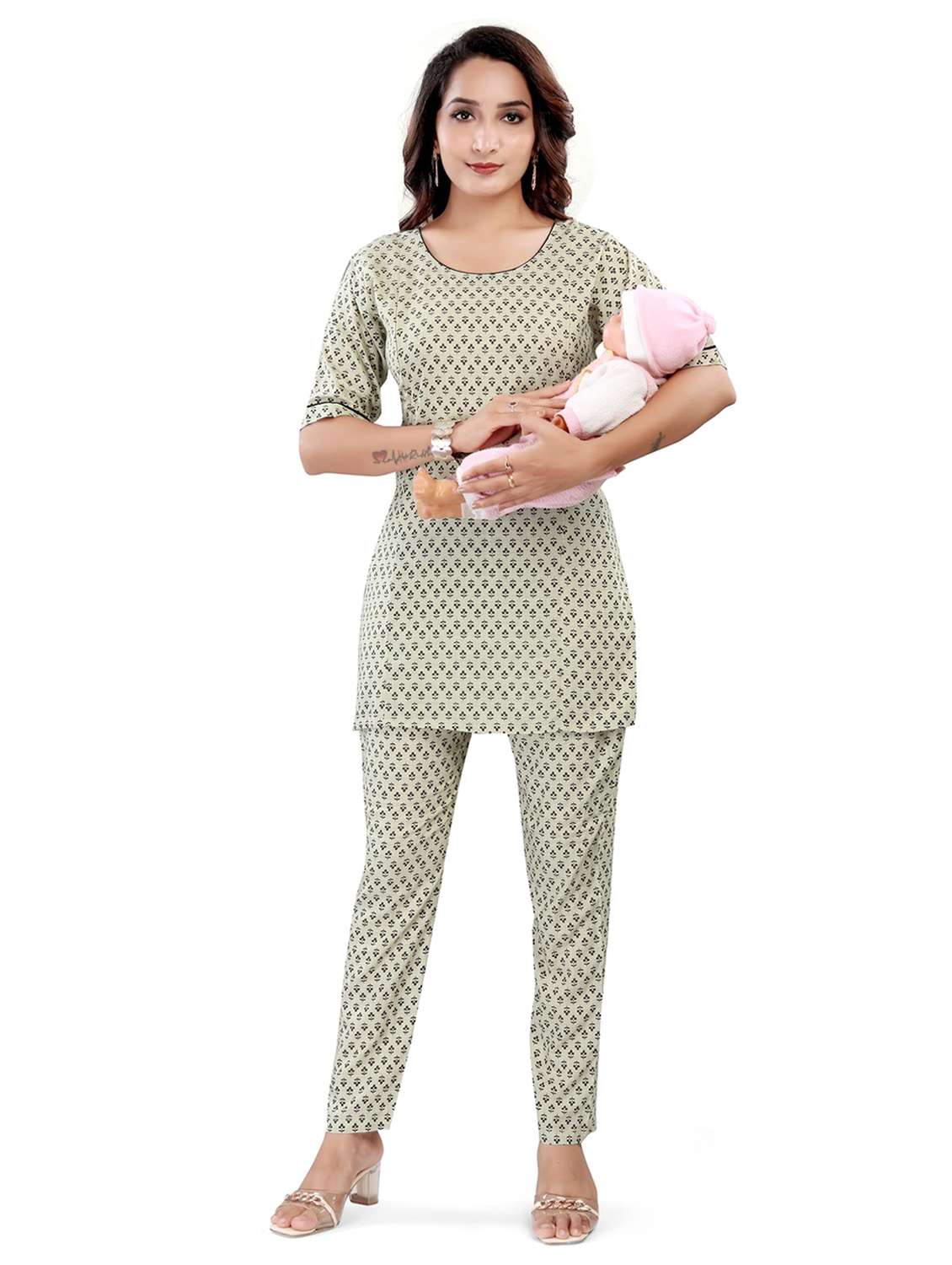 women printed short sleeve maternity wear nightwear