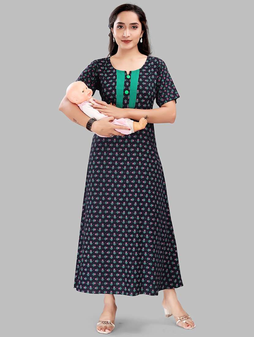 women printed short sleeve maternity wear nighty