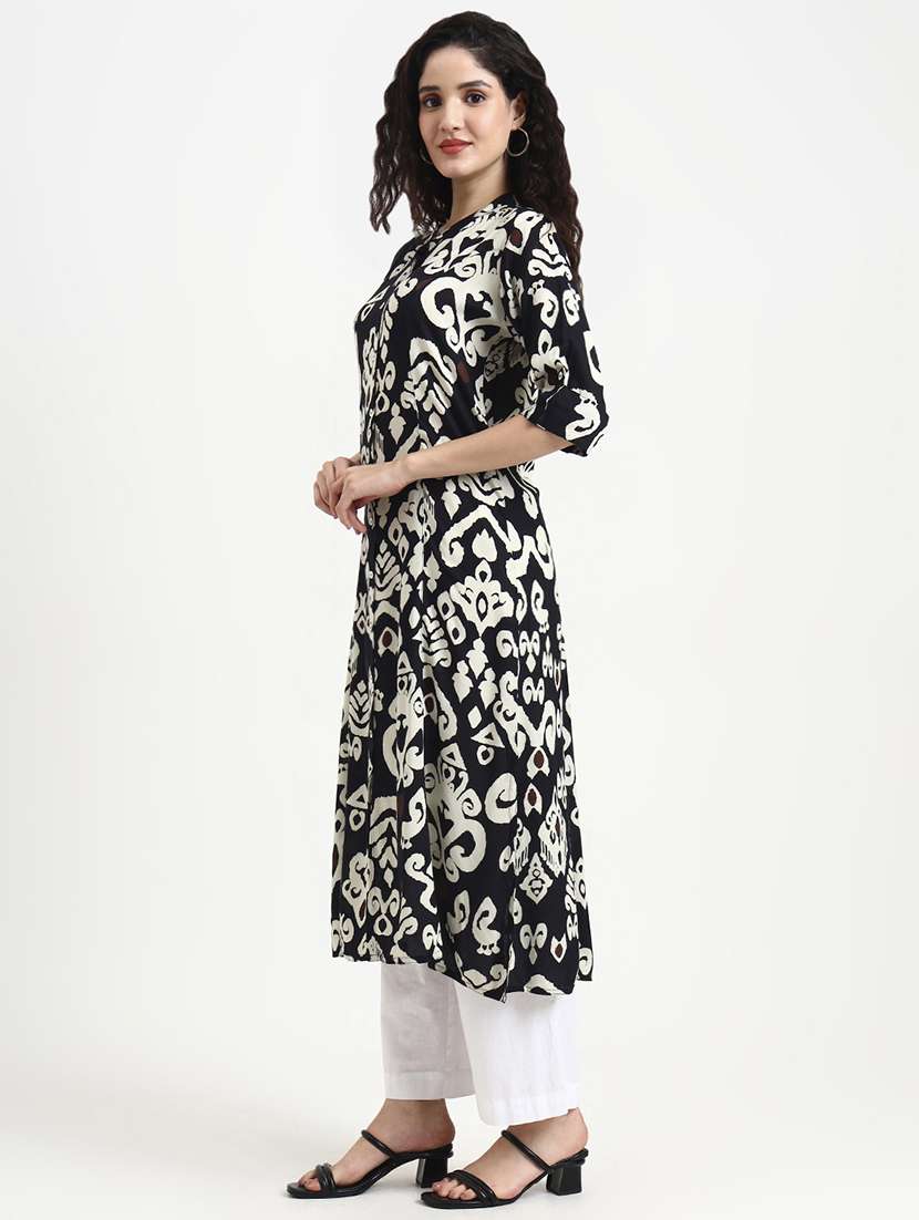 women printed three quarter sleeve a-line kurta - 22140761 - Standard Image - 3
