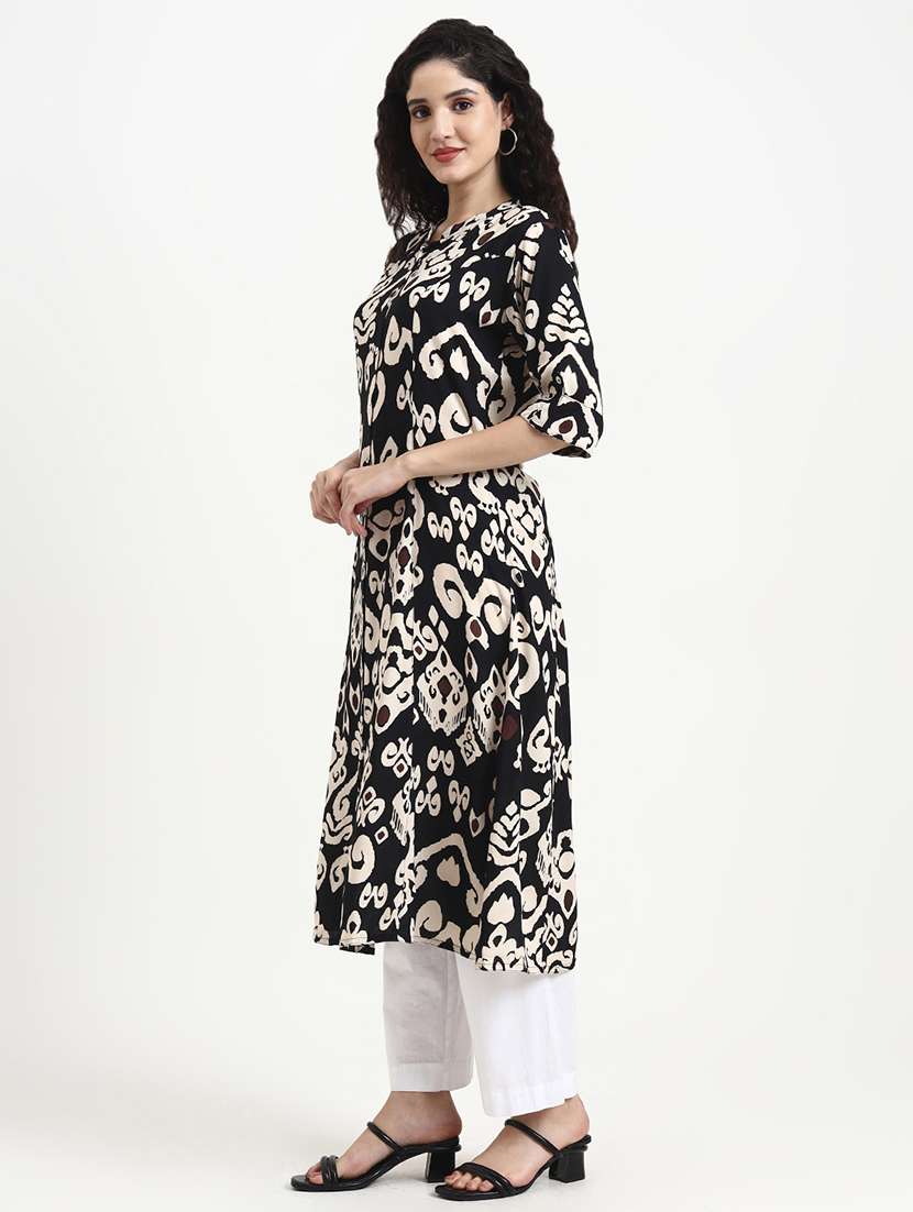 women printed three quarter sleeve a-line kurta - 22140762 - Standard Image - 3