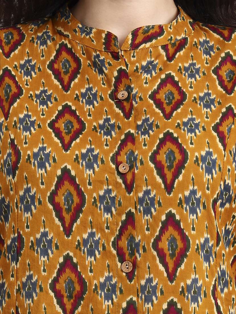 women ikat printed three quarter sleeve a-line kurta - 22140763 - Standard Image - 5