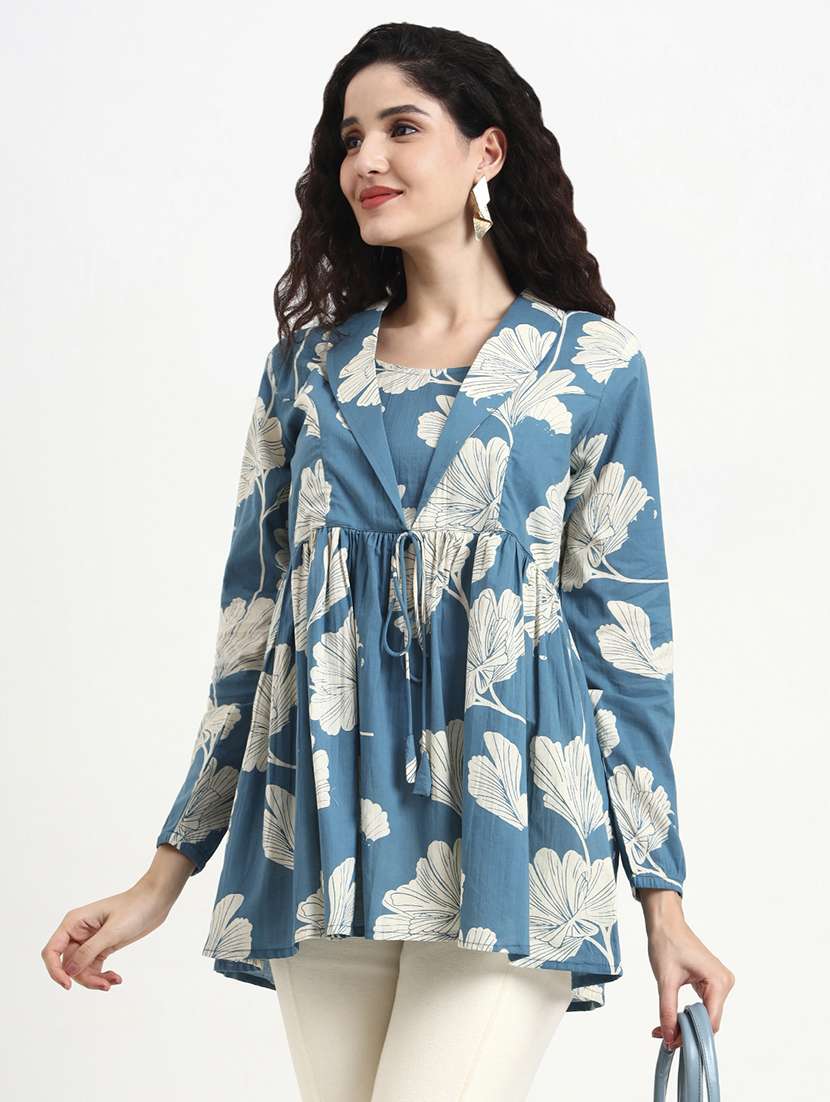 women printed long sleeve peplum top - 22140768 -  Zoom Image - 0