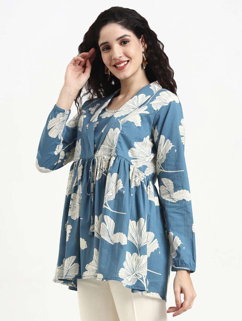 women printed long sleeve peplum top - 22140768 -  Standard Image - 3