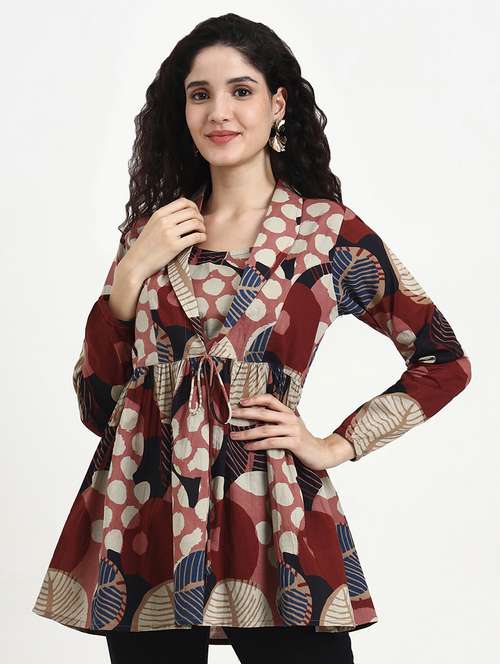 women printed long sleeve peplum top - 22140769 -  Standard Image - 0