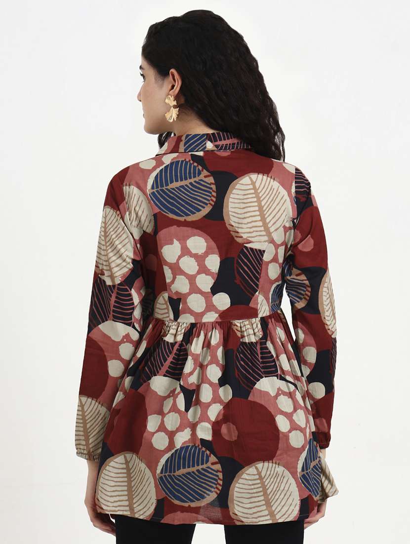 women printed long sleeve peplum top - 22140769 -  Standard Image - 3
